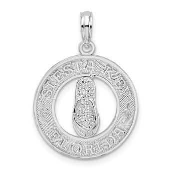 De-Ani Sterling Silver Rhodium-Plated Textured Siesta Key Florida with Flip-flop Pendant