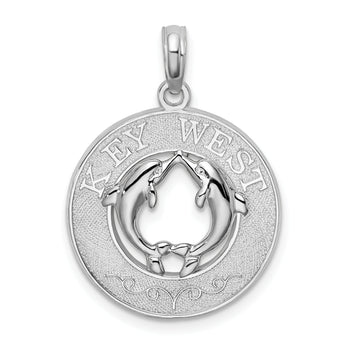 De-Ani Sterling Silver Rhodium-Plated Textured Key West with Dolphins Pendant