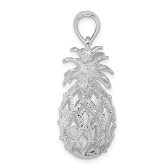 De-Ani Sterling Silver Rhodium-Plated Polished 3D Cut-Out Large Pineapple Pendant