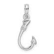 De-Ani Sterling Silver Rhodium-Plated Polished 3D Fish Hook Pendant