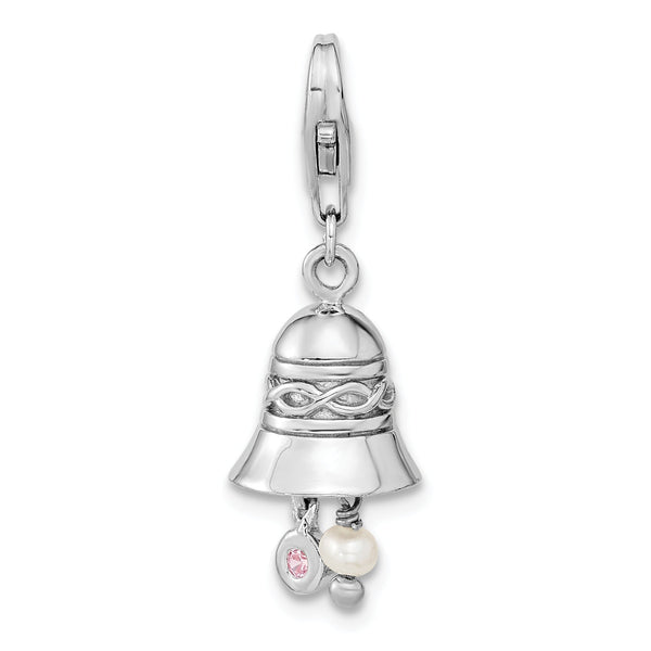 Sterling Silver 925 Wedding Bell Pendant with CZ and Pearl Elegance