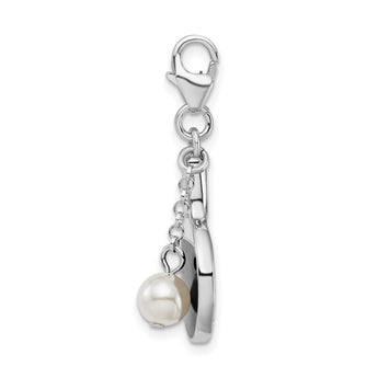 Sterling Silver Enamel Pearl Charm with Rhodium Finish
