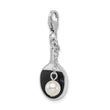 Sterling Silver Enamel Pearl Charm with Rhodium Finish