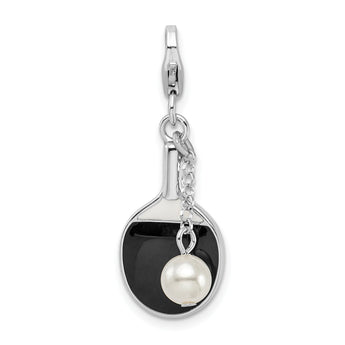 Sterling Silver Enamel Pearl Charm with Rhodium Finish