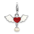 Amore La Vita 925 Silver Heart Wing Charm with Pearl Dangle