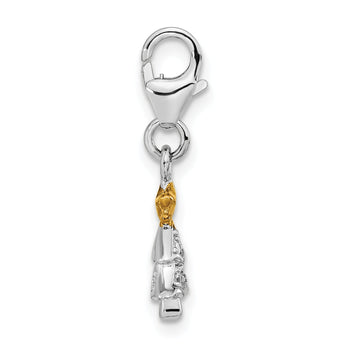 Amore La Vita Sterling Silver Rhodium-plated and Gold-plated Polished CZ Christmas Tree Charm with Fancy Lobster Clasp