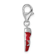 Amore La Vita Sterling Silver Rhodium-plated Polished CZ Enameled Christmas Stocking Charm with Fancy Lobster Clasp