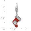 Amore La Vita Sterling Silver Rhodium-plated Polished CZ Enameled Christmas Stocking Charm with Fancy Lobster Clasp