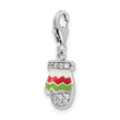 Amore La Vita Sterling Silver Rhodium-plated Polished CZ Enameled Mitten Charm with Fancy Lobster Clasp