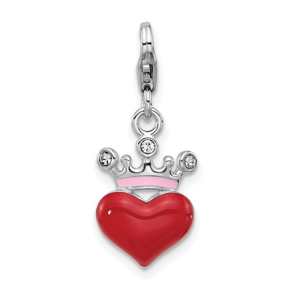 SS Amore La Vita Rh-pl Enamel Swarovski Crystal Red Heart Crown Charm
