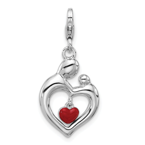 SS Amore La Vita Rh-pl Enamel Mom/Child Reversible Dangle Heart Charm