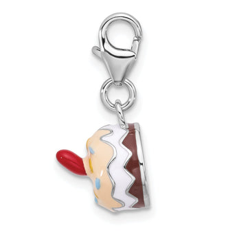 SS Amore La Vita Rh-plated Enameled Red Heart Topped 3-D Cake Charm