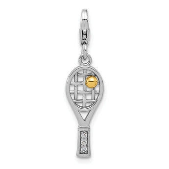 SS Amore La Vita Rh-plated Gold-plated CZ 3-D Tennis Racquet Charm