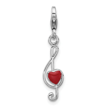 SS Amore La Vita Rhod-plated Enamel Red Heart 3-D Musical Note Charm
