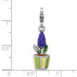 Sterling Silver Amore La Vita Rh-plated Enameled 3-D Potted Flower Charm