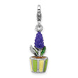 Sterling Silver Amore La Vita Rh-plated Enameled 3-D Potted Flower Charm