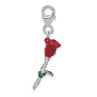 SS Amore La Vita Rh-plated Enameled 3-D Potted Red Rose Charm