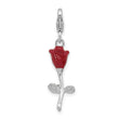 SS Amore La Vita Rh-plated Enameled 3-D Potted Red Rose Charm