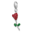 SS Amore La Vita Rh-plated Enameled 3-D Potted Red Rose Charm
