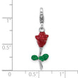 SS Amore La Vita Rh-plated Enameled 3-D Potted Red Rose Charm
