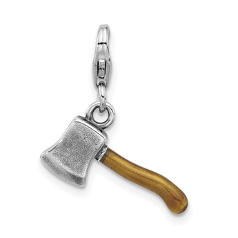 Sterling Silver Amore La Vita Rhod-plated Antiqued Enamel 3-D Ax Charm