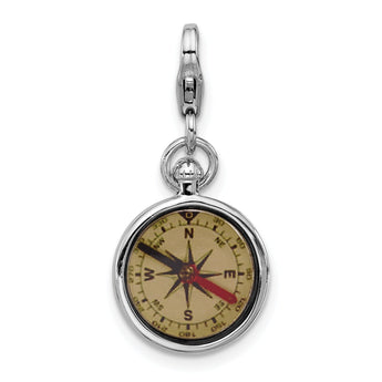 SS Amore La Vita Rhodium-pl Enamel Reversible 3-D Compass Charm