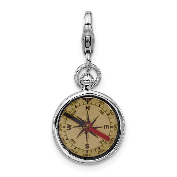 SS Amore La Vita Rhodium-pl Enamel Reversible 3-D Compass Charm