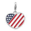 Sterling Silver Amore La Vita Rhod-plated Enameled USA Flag Heart Charm