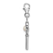 Sterling Silver Pearl Key Charm with Rhodium Finish