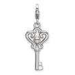 Sterling Silver Pearl Key Charm with Rhodium Finish