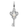 Sterling Silver Pearl Key Charm with Rhodium Finish