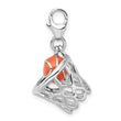 Sterling Silver 925 Enameled Basketball Charm with Lobster Clasp - Birthstone Company