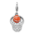 Sterling Silver 925 Enameled Basketball Charm with Lobster Clasp - Birthstone Company