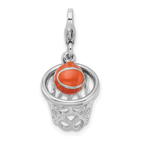 Sterling Silver 925 Enameled Basketball Charm with Lobster Clasp - Birthstone Company