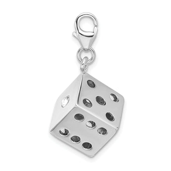 Amore La Vita Sterling Silver Rhodium-plated Polished 3-D Crystal From Swarovski Die Charm with Fancy Lobster Clasp