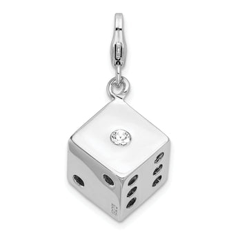 Amore La Vita Sterling Silver Rhodium-plated Polished 3-D Crystal From Swarovski Die Charm with Fancy Lobster Clasp