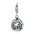Amore La Vita Sterling Silver Rhodium-plated Polished 3-D Enameled World Globe Charm with Fancy Lobster Clasp