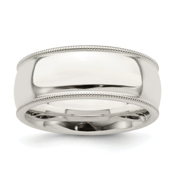 Sterling Silver 8mm Comfort Fit Half Round Milgrain Size 13.5 Band
