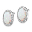 Cheryl M Sterling Silver Rhodium-plated Cabochon Lab Created Opal and Brilliant-cut CZ Oval Halo Post Earrings - Birthstone Company