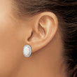 Cheryl M Sterling Silver Rhodium-plated Cabochon Lab Created Opal and Brilliant-cut CZ Oval Halo Post Earrings - Birthstone Company