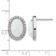 Cheryl M Sterling Silver Rhodium-plated Cabochon Lab Created Opal and Brilliant-cut CZ Oval Halo Post Earrings - Birthstone Company