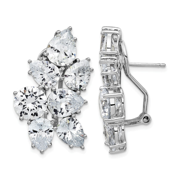 Cheryl M Sterling Silver Rhodium-plated Fancy Brilliant-cut CZ Cluster Omega Back Earrings - Birthstone Company