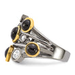 Cheryl M Sterling Silver Black Rhodium WithGold-Plating Onyx & CZ Ring, Size 8 - Birthstone Company