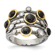 Cheryl M Sterling Silver Black Rhodium WithGold-Plating Onyx & CZ Ring, Size 8 - Birthstone Company