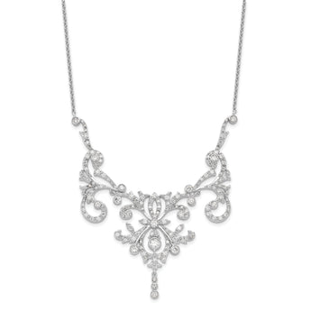 Cheryl M Sterling Silver Rhodium-plated Brilliant-cut CZ Bezel Fancy Scroll 17 Inch Necklace with 2 Inch Extender