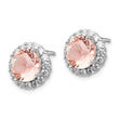 Cheryl M Sterling Silver Rhodium-plated 100 Facet Simulated Morganite and White Brilliant-cut CZ Halo Post Earrings