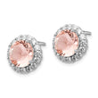 Cheryl M Sterling Silver Rhodium-plated 100 Facet Simulated Morganite and White Brilliant-cut CZ Halo Post Earrings - Birthstone Company