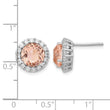 Cheryl M Sterling Silver Rhodium-plated 100 Facet Simulated Morganite and White Brilliant-cut CZ Halo Post Earrings - Birthstone Company