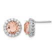 Cheryl M Sterling Silver Rhodium-plated 100 Facet Simulated Morganite and White Brilliant-cut CZ Halo Post Earrings - Birthstone Company