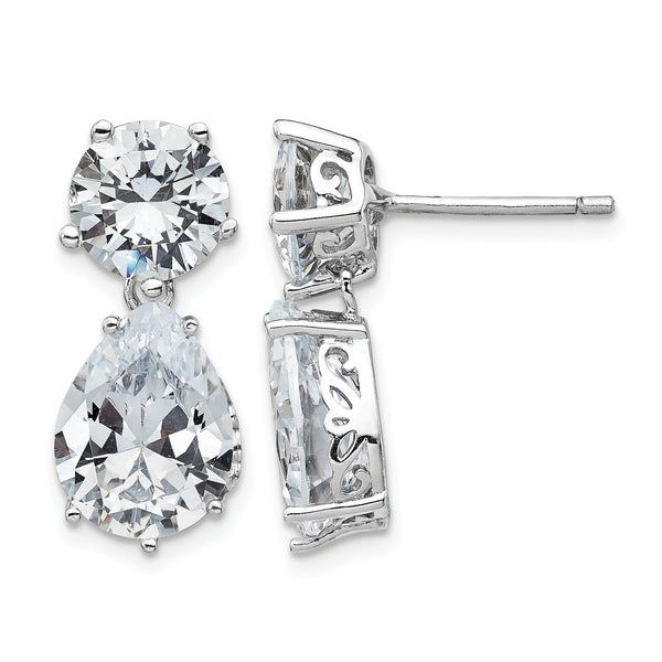 Cheryl M Sterling Silver Rhodium-plated Brilliant-cut CZ Round and Pear Shaped Post Dangle Earrings - Birthstone Company